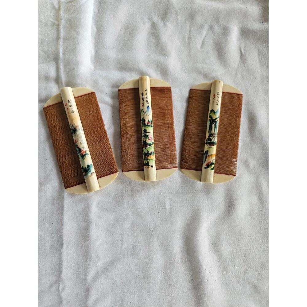 Stunning Bone and Bamboo Hand Painted Chinese Antique Comb Hair Accessory